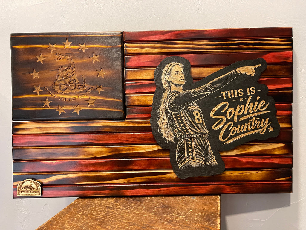 Sophie Cunningham Pointing Wooden American Flag