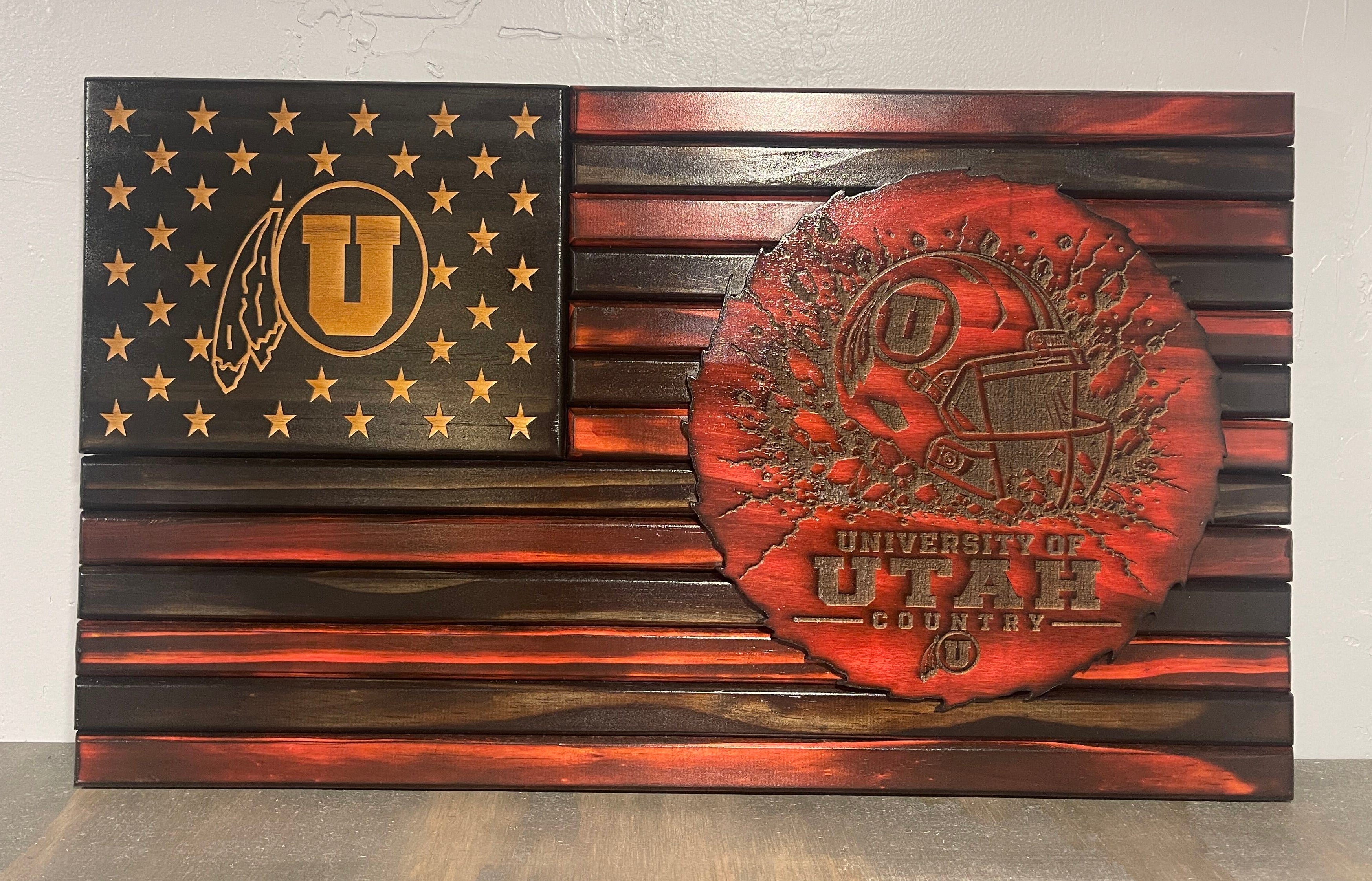 Utah Utes Wooden American Flag