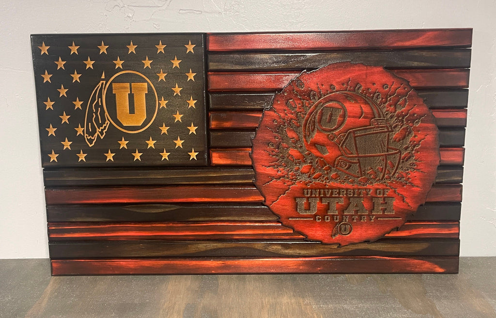 Utah Utes Wooden American Flag