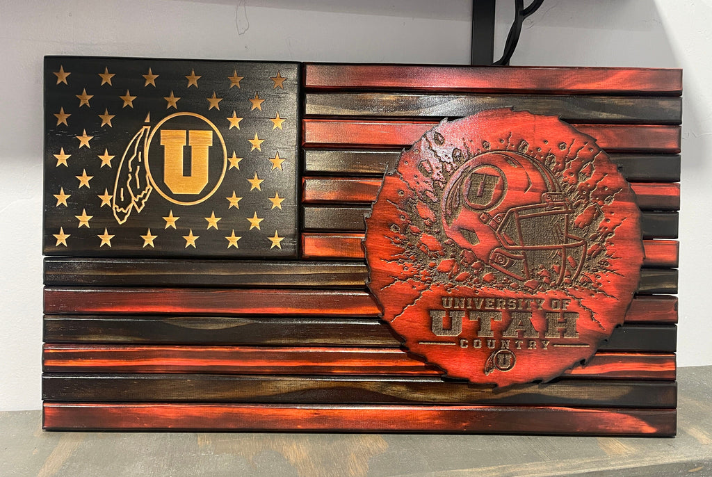 Utah Utes Wooden American Flag