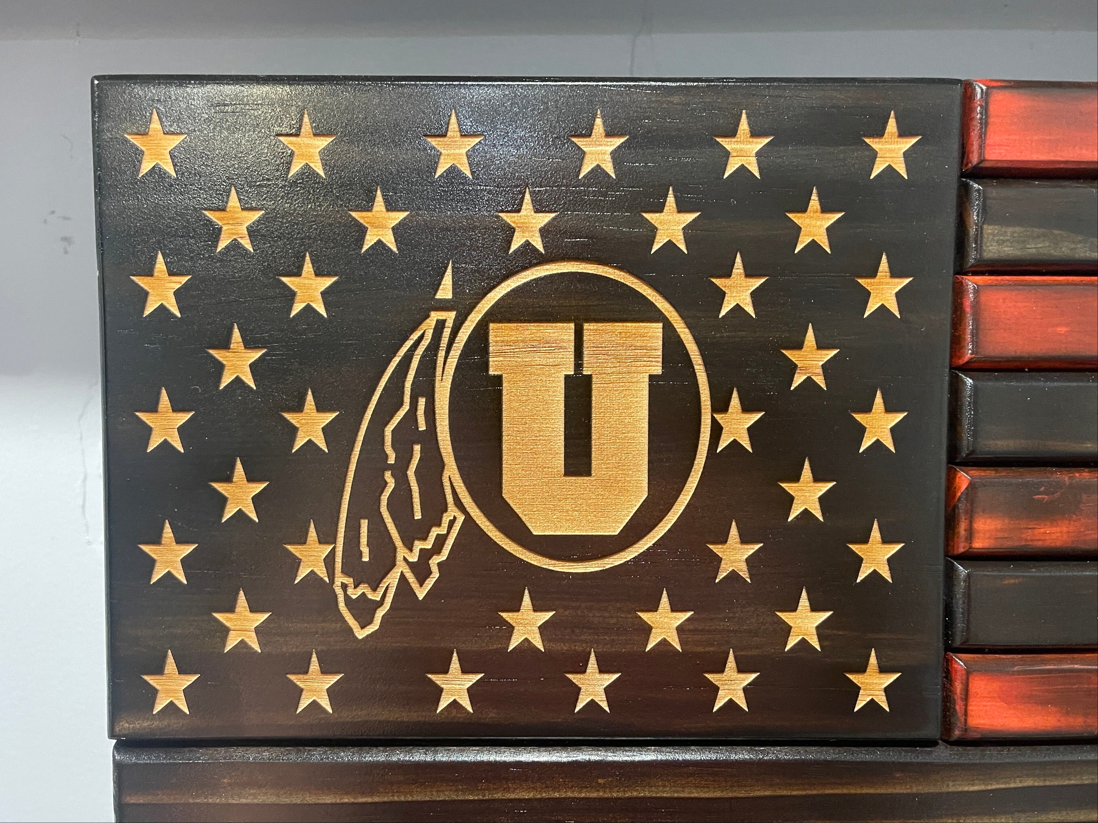 Utah Utes Wooden American Flag