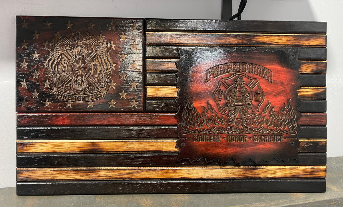 Courage, Honor & Sacrifice – Firefighter Wooden American Flag