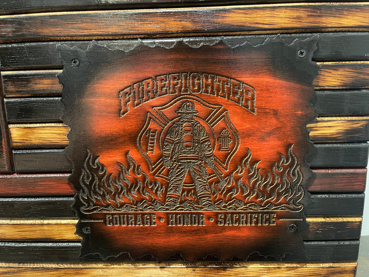 Courage, Honor & Sacrifice – Firefighter Wooden American Flag