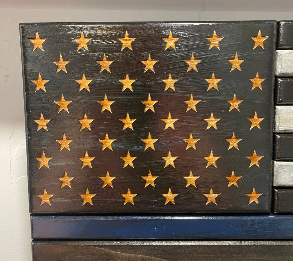 The Unbroken Blue Line – Police Wooden American Flag