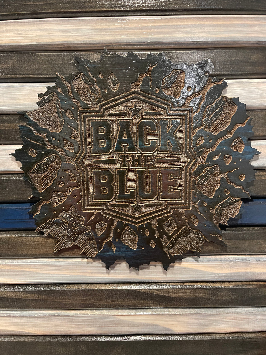 The Unbroken Blue Line – Police Wooden American Flag