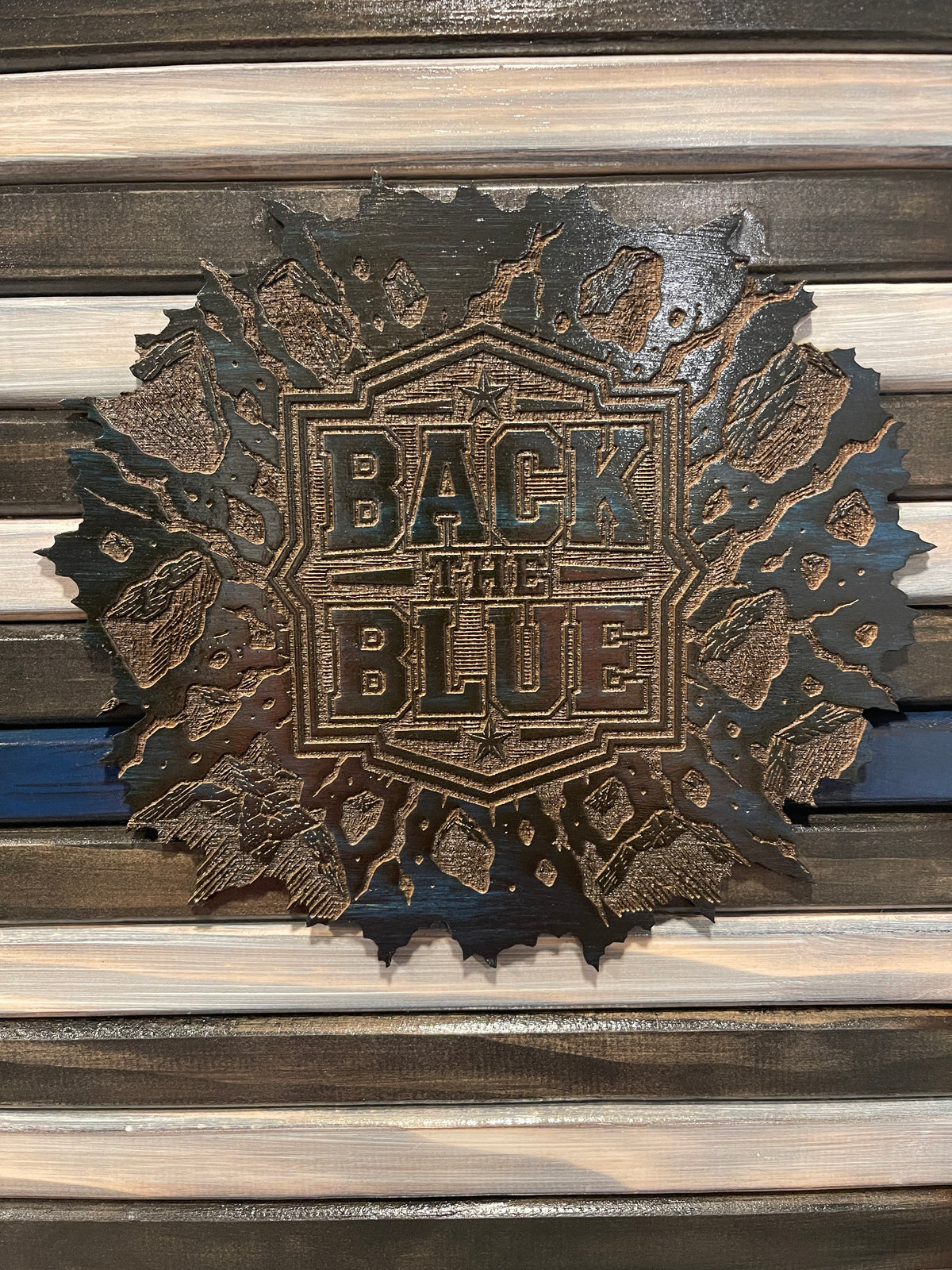 The Unbroken Blue Line – Police Wooden American Flag
