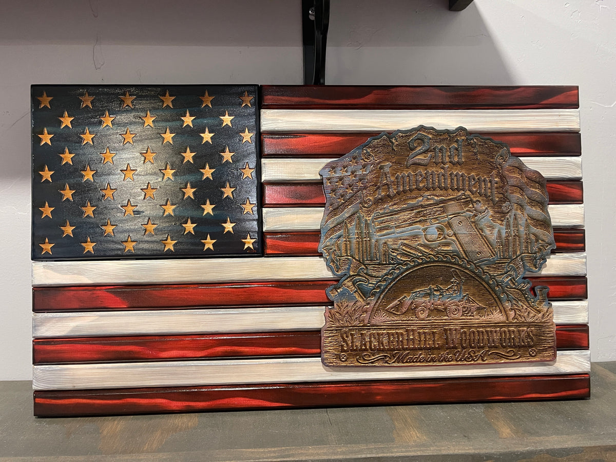 Liberty’s Last Defense – Second Amendment Wooden American Flag