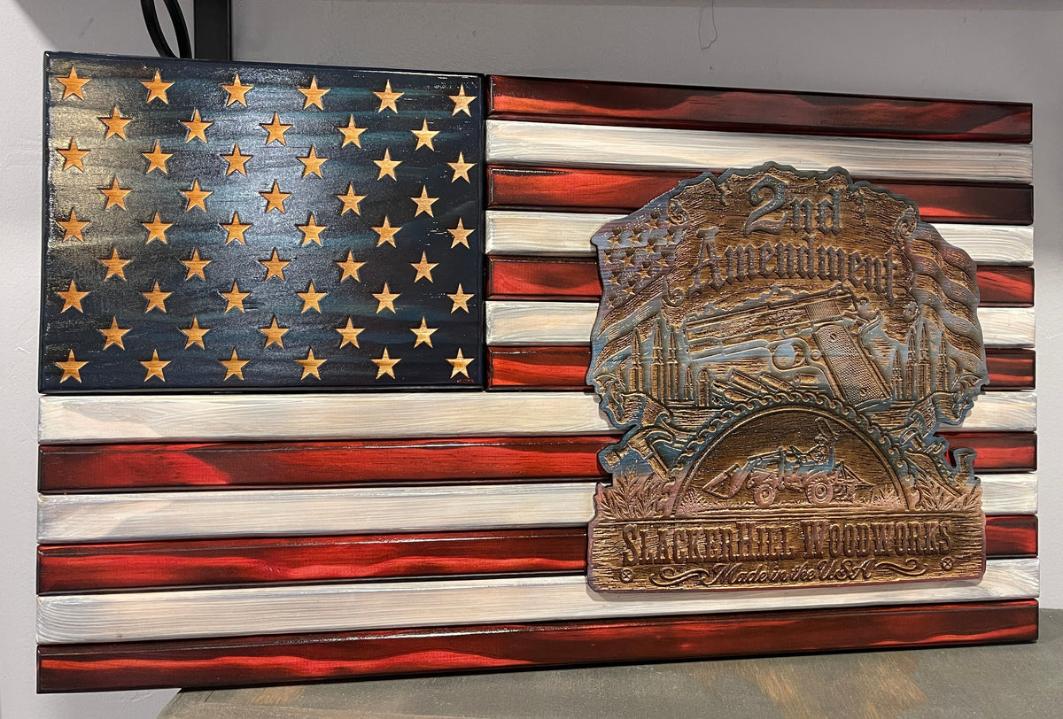Liberty’s Last Defense – Second Amendment Wooden American Flag