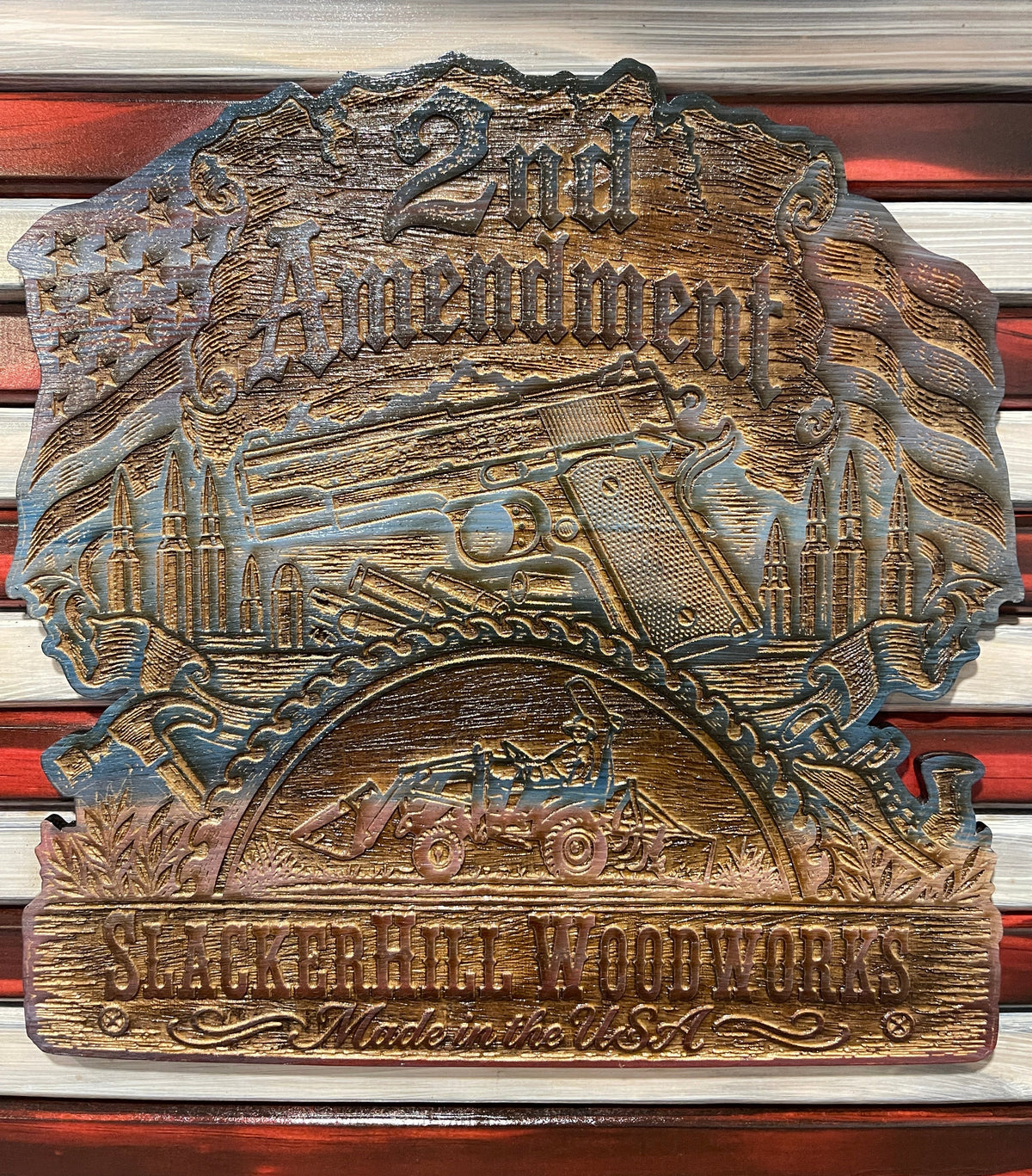 Liberty’s Last Defense – Second Amendment Wooden American Flag