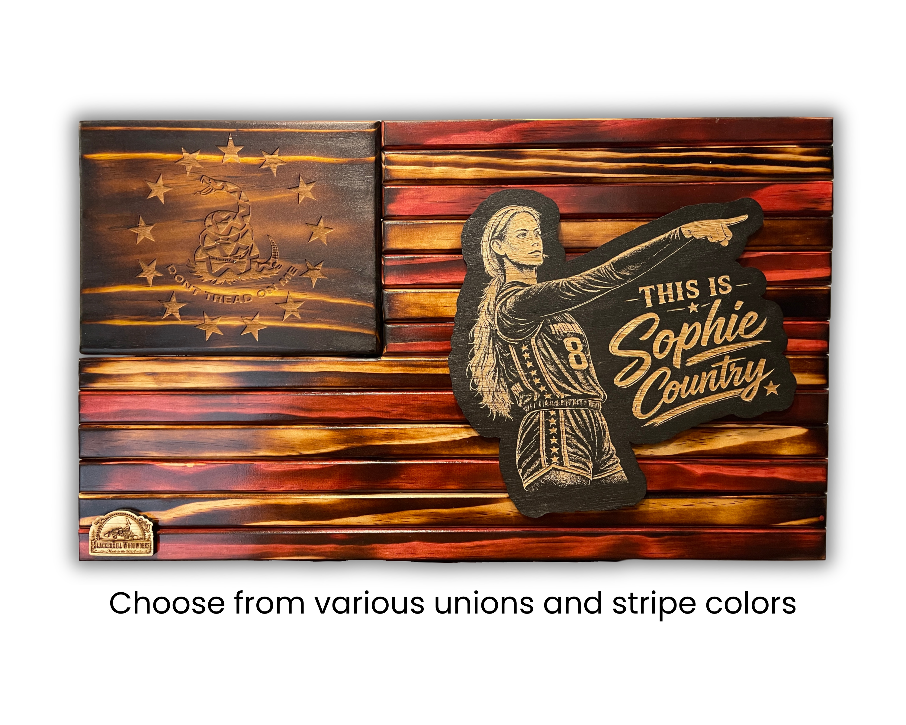 Sophie Cunningham Pointing Wooden American Flag