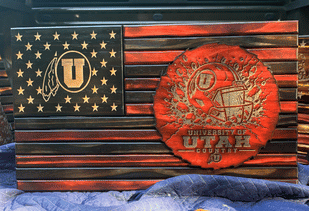 Utah Utes Wooden American Flag