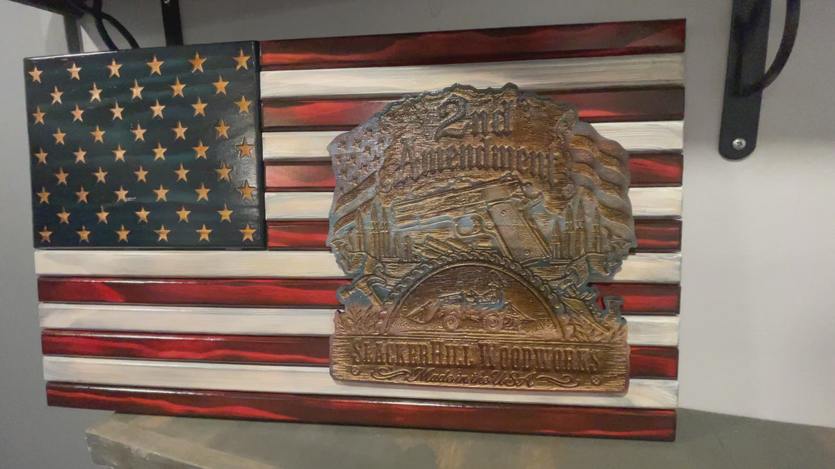 Liberty’s Last Defense – Second Amendment Wooden American Flag