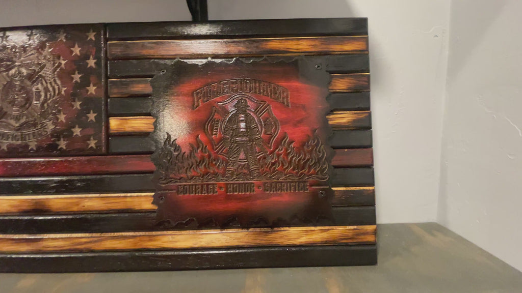 Courage, Honor & Sacrifice – Firefighter Wooden American Flag