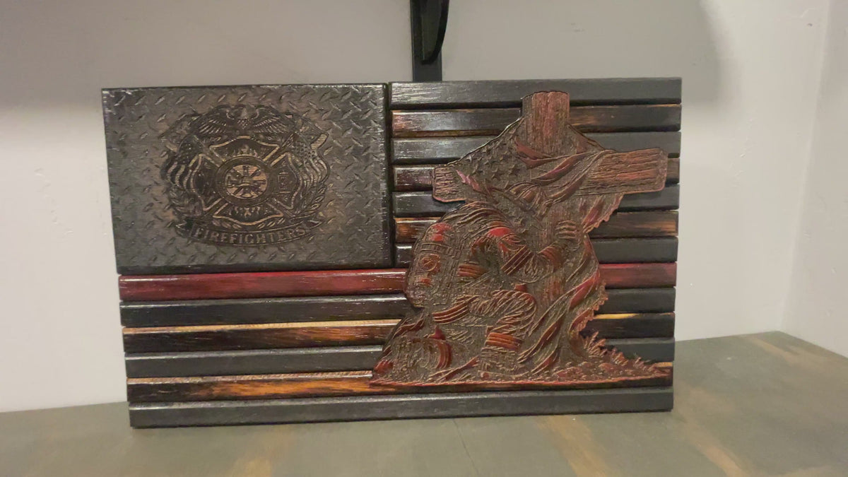 Faith Under Fire Wood Flag  – Firefighter Wooden American Flag
