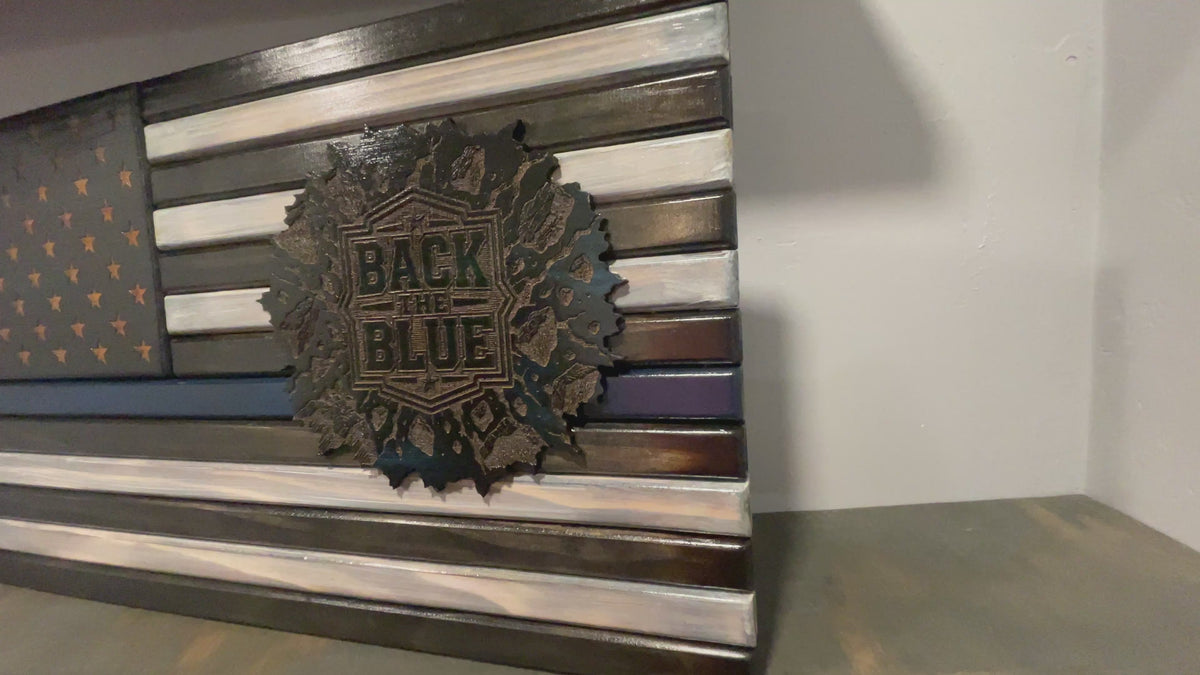 The Unbroken Blue Line – Police Wooden American Flag
